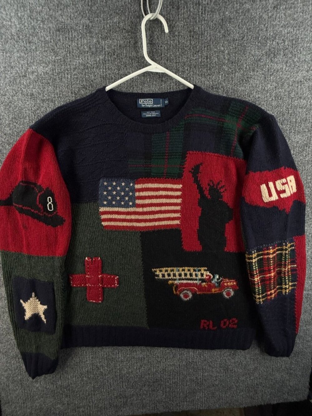 Polo Ralph Lauren 9/11 Tribute Never Forget Firetruck USA Flag Wool Knit XL